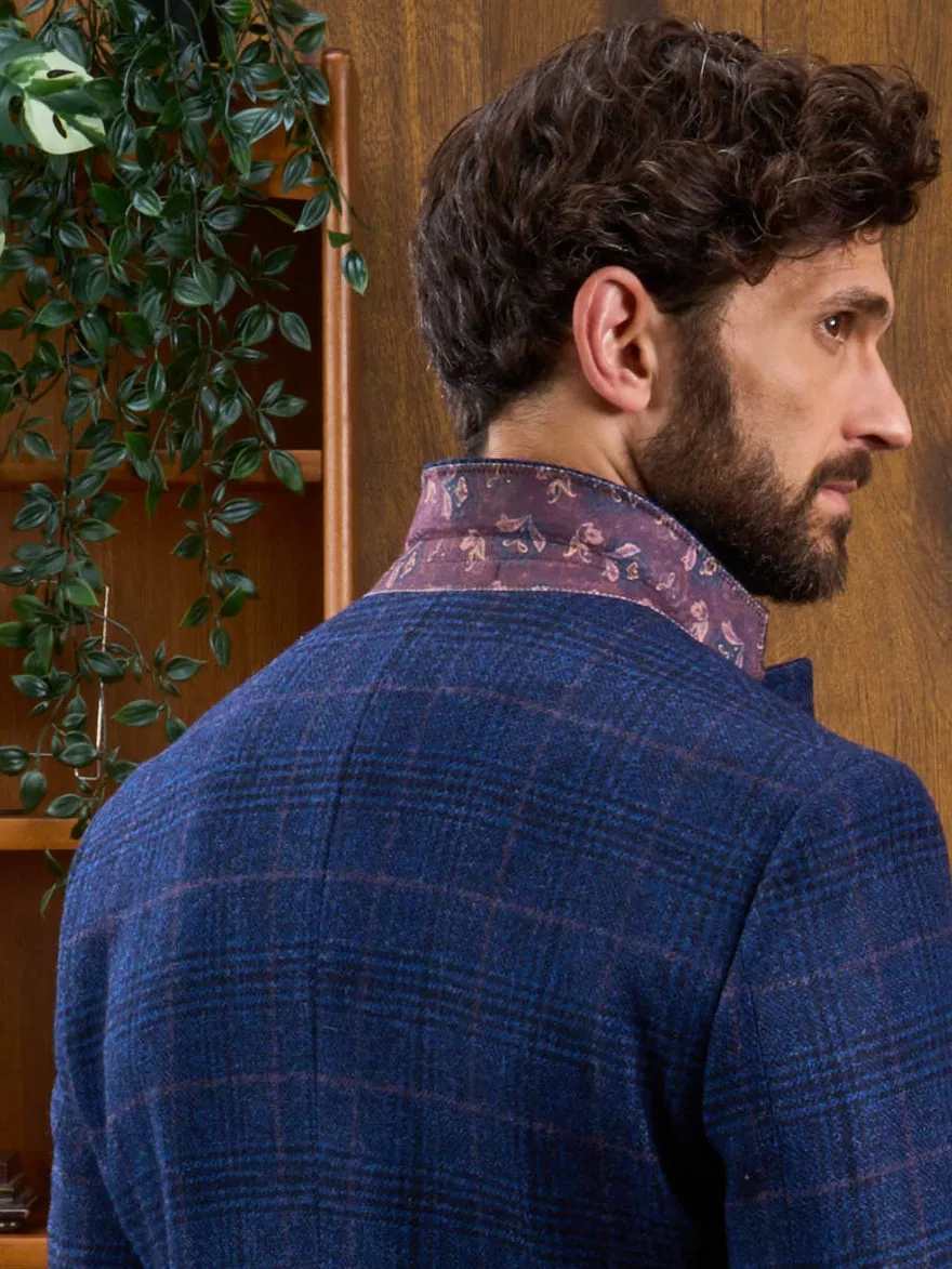 Surrey Tweed Lined Blazer In Navy Check - Regular Fit